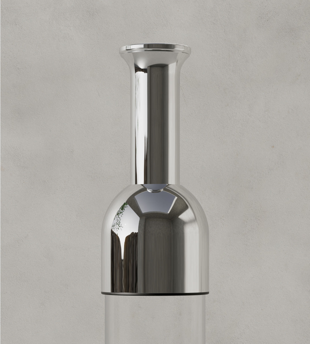detail of the stainless mirror finish on the eto wine decanter