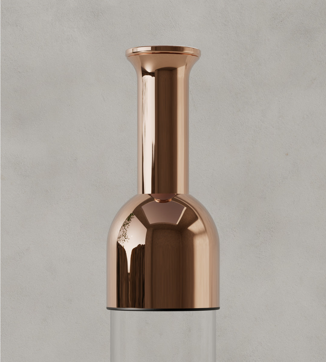 The finish on a copper mirror eto wine decanter